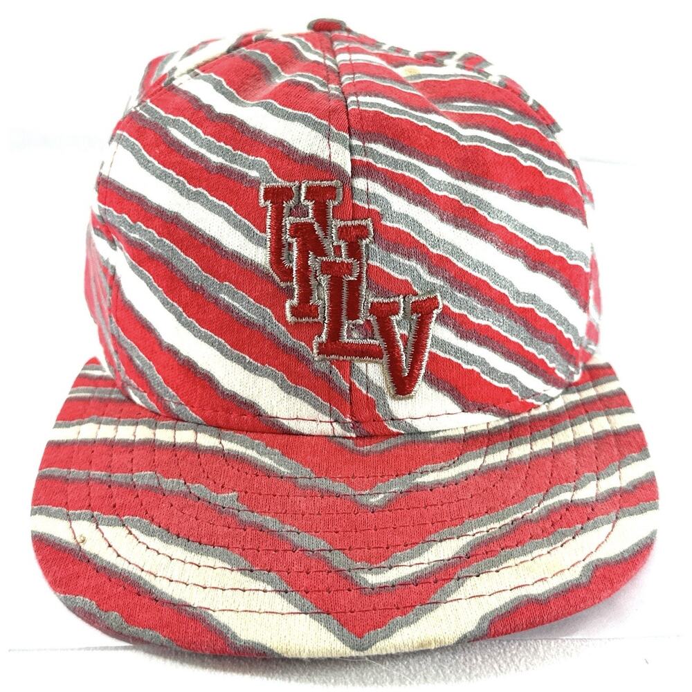 Vintage 1990s UNLV Rebels Zubaz Snapback Hat AJD Made USA NCAA Cap Red Gray - Picture 3 of 13